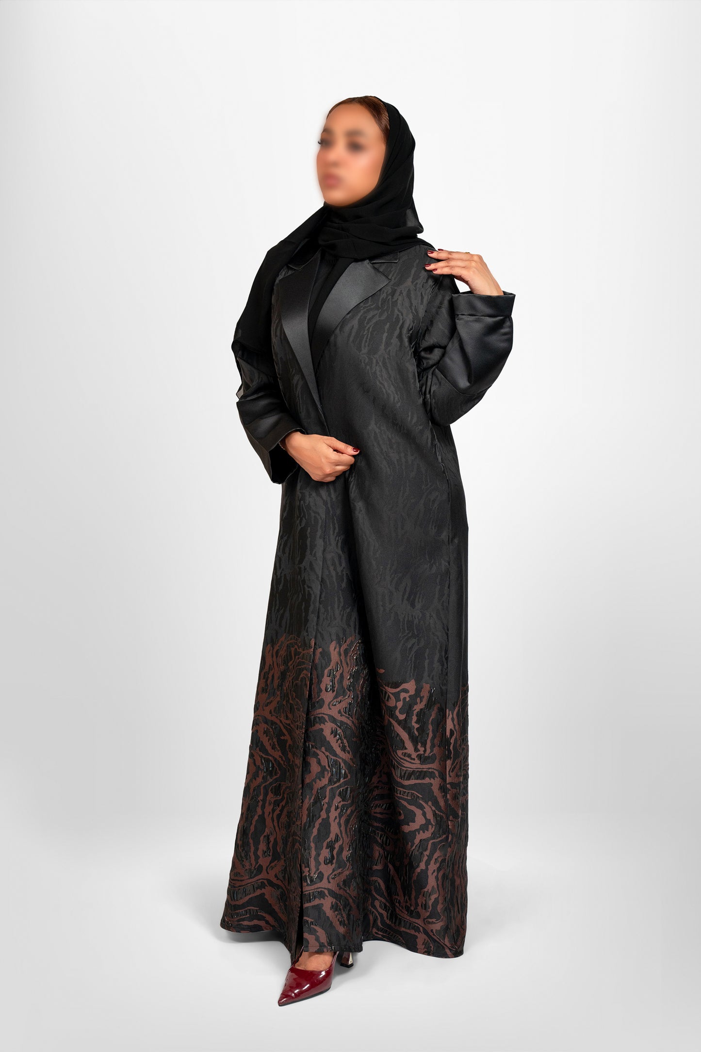 Bouthaina blazer Abaya-(Black- brown)