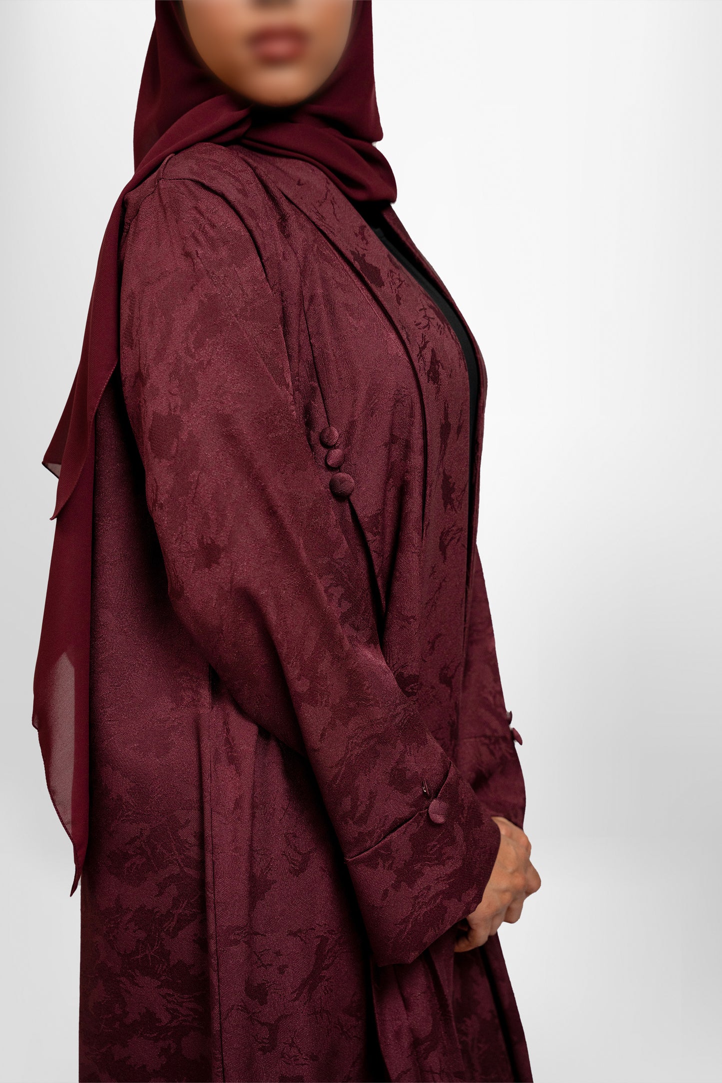 Bouthaina Abaya- (Maroon-Jacquard)