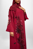 Red abaya with red flowers: “Nabila 01”