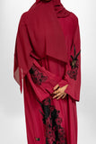 Red abaya with black flowers: “Nabila 02”