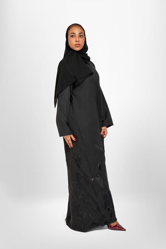 Black Abaya with Black Crystal Embellishments - Nabila 03