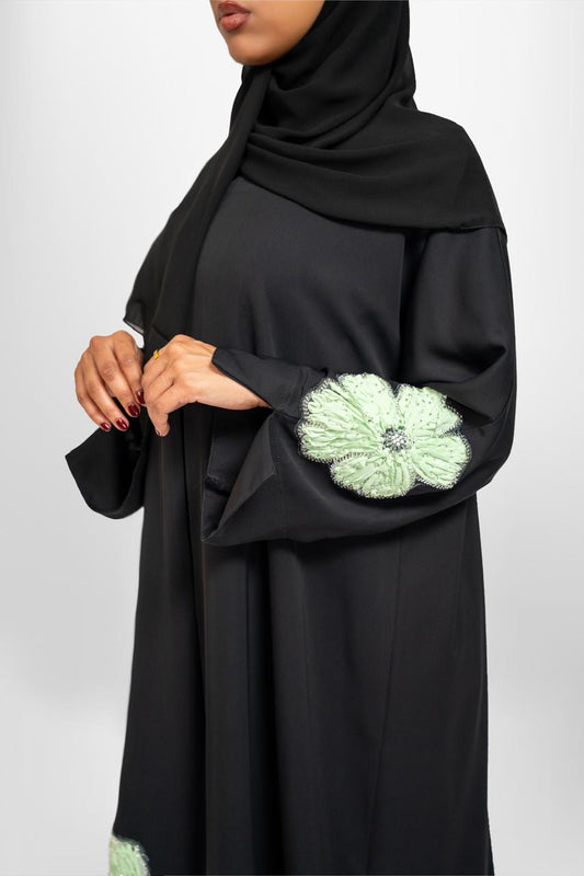 Black Double Chiffon Crystal Abaya - Nabila 04