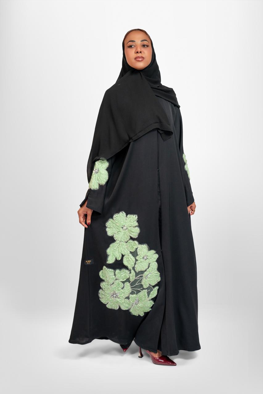 Black Double Chiffon Crystal Abaya - Nabila 04