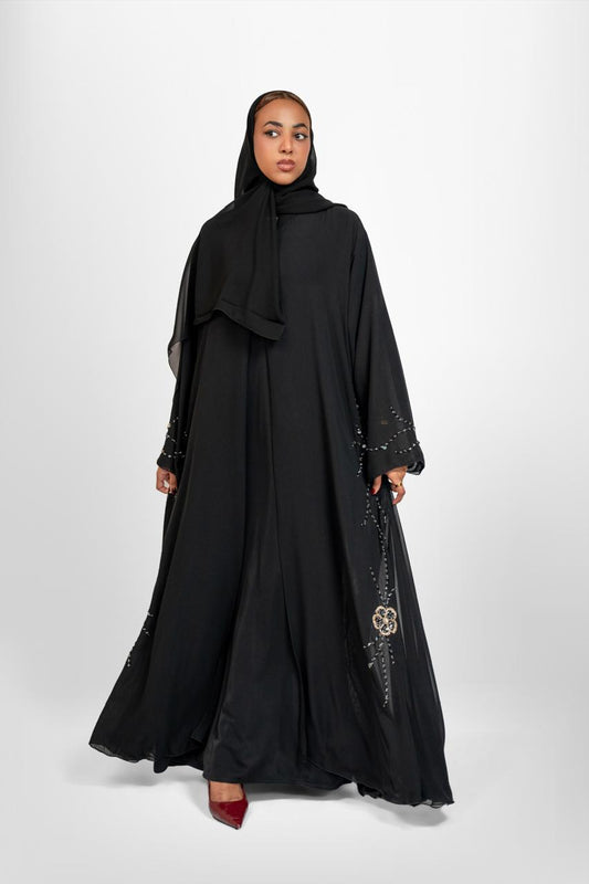 Black Double Chiffon Crystal Abaya - Nabila 05