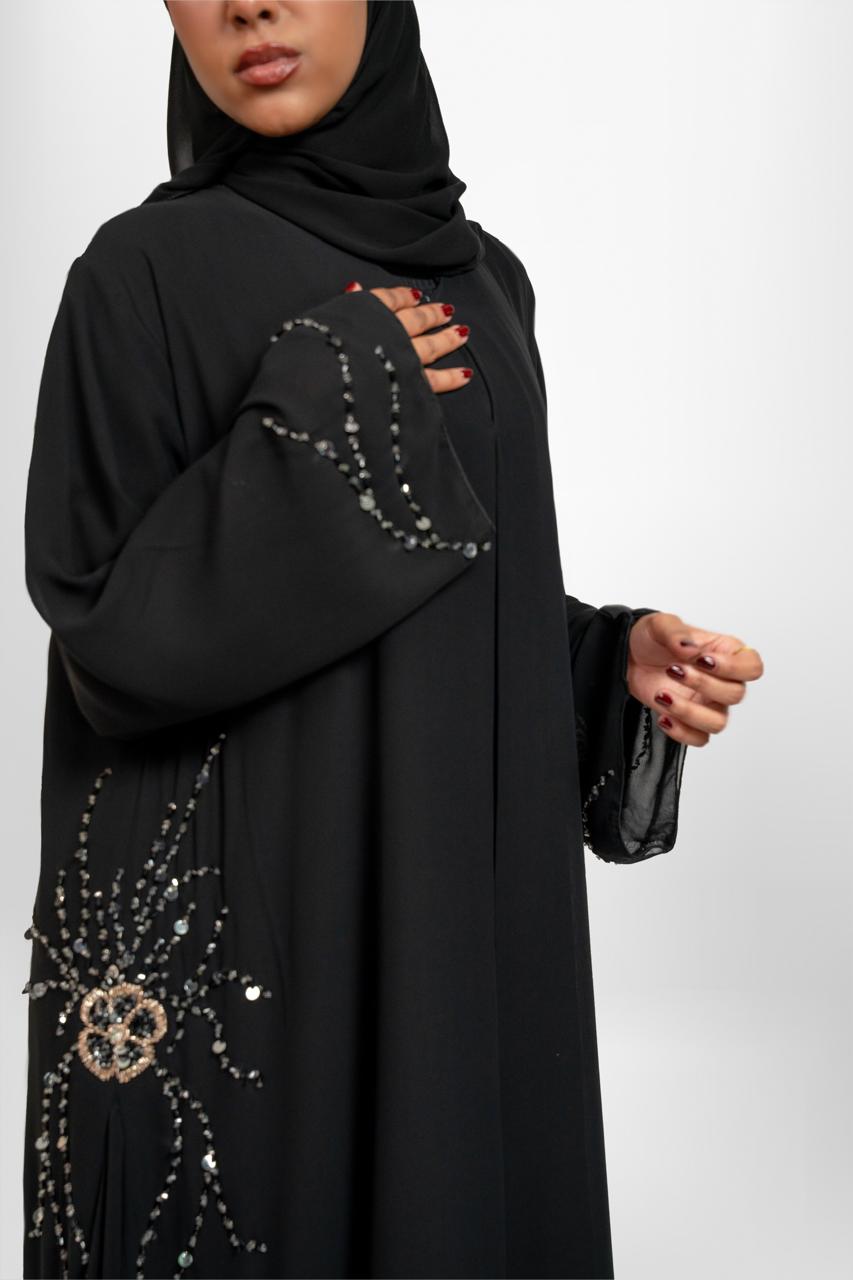 Black Double Chiffon Crystal Abaya - Nabila 05